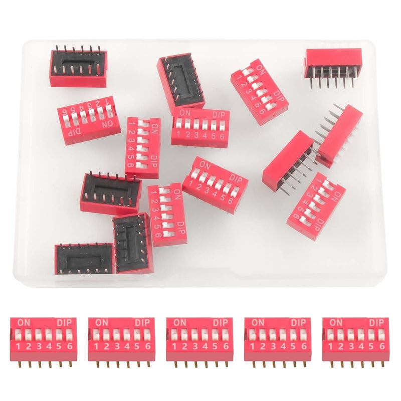 Juasky 20pcs Double Row Dip Switch 6 Position, Slide Type Switch 2.54mm PCB Mountable On Off Toggle Switches for Circuit,Breadboard - Image 1